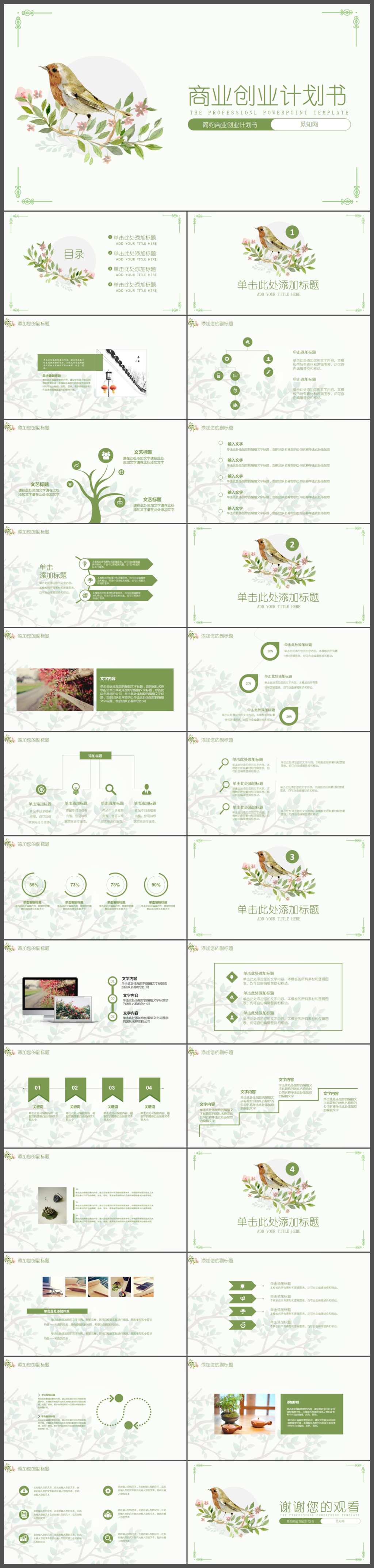 绿色小清新商业创业计划书PPT模版