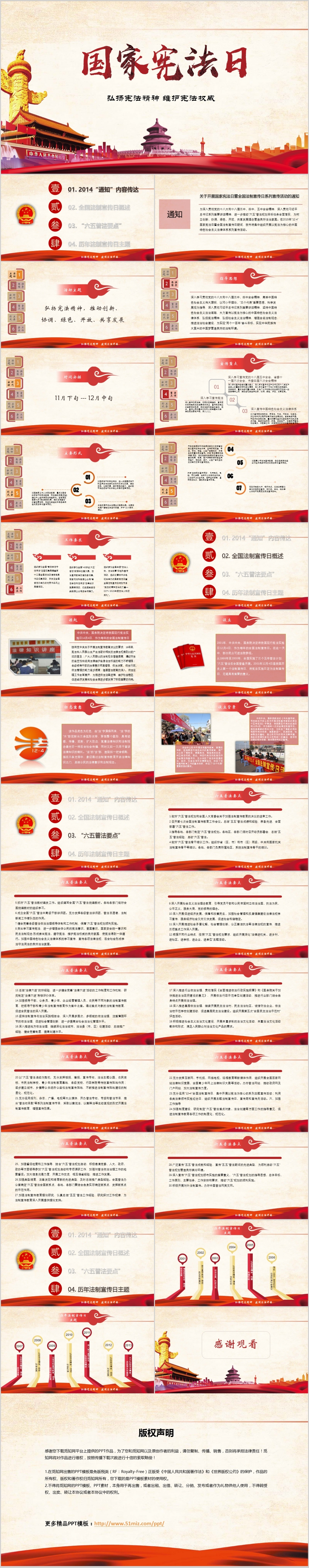 框架完整红色大气国家宪法日法制宣传日党政PPT模板 