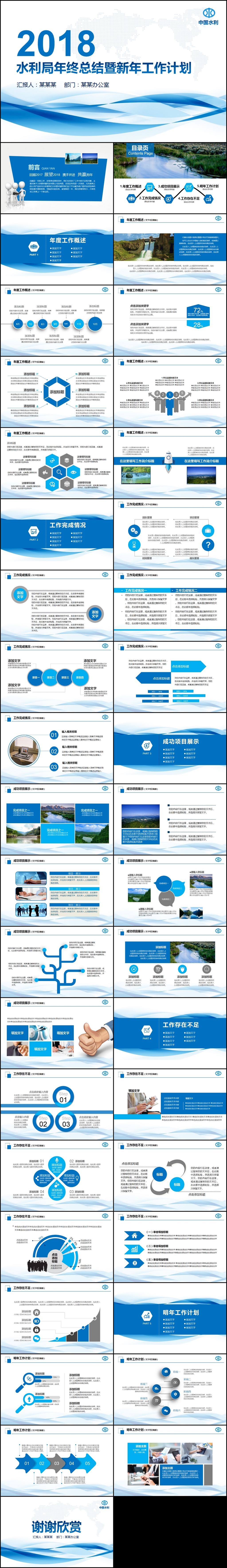 精美蓝色中国水利资源局水利局年终总结ppt新年计划PPT