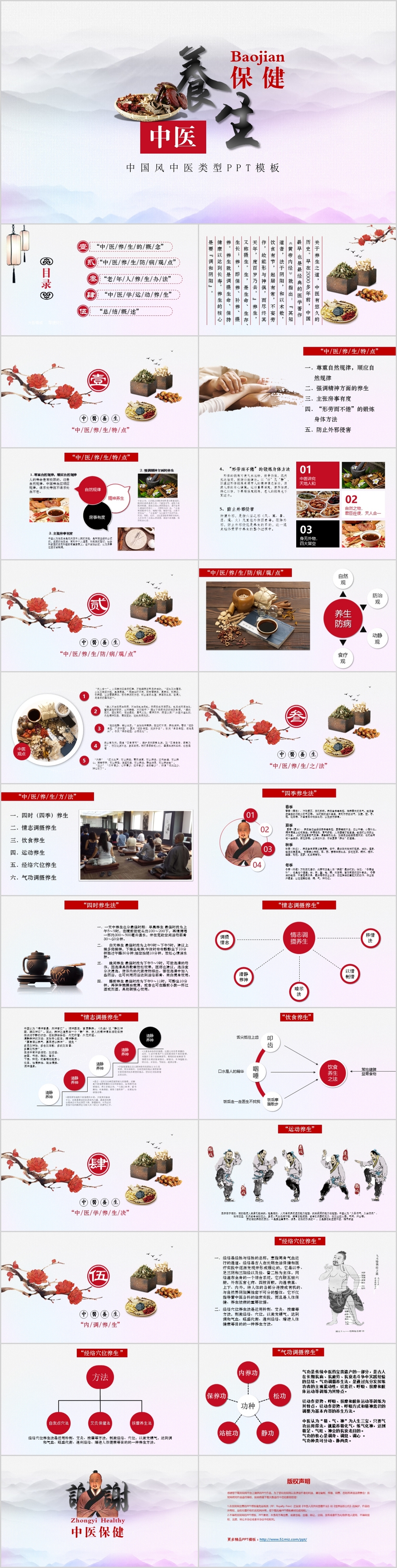 中国传统文化中国风饮食与养生中医养生保健康管理ppt模板