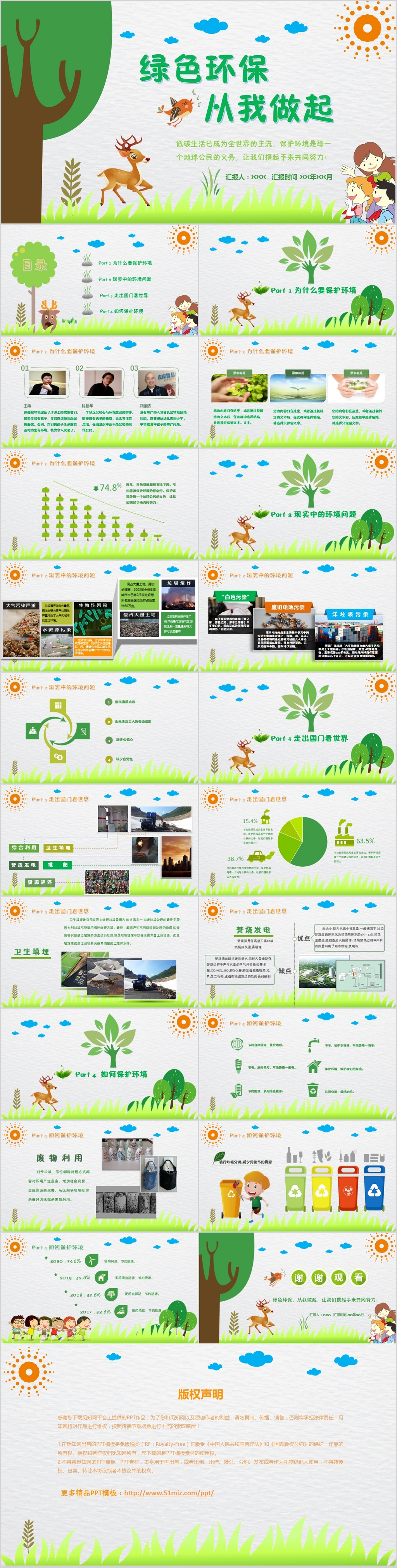 绿色环保从我做起环境保护环保教育卡通精美PPT模板