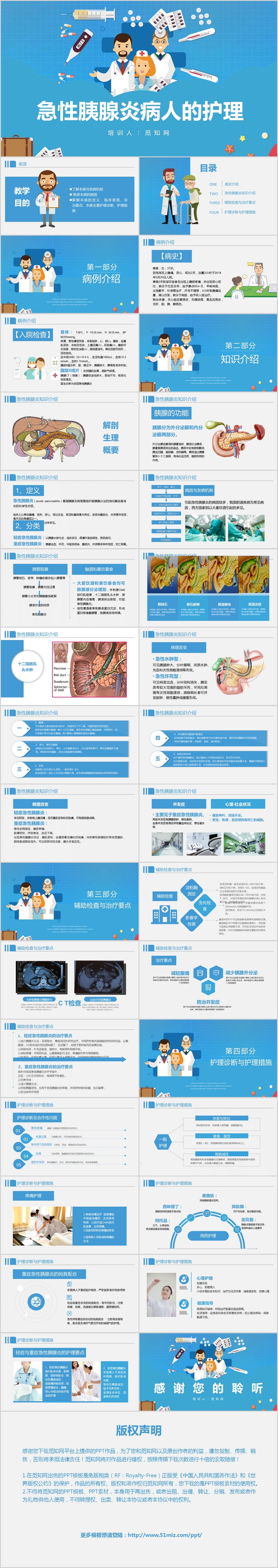 蓝色卡通医疗风医院急性胰腺炎病人的护理培训PPT模板