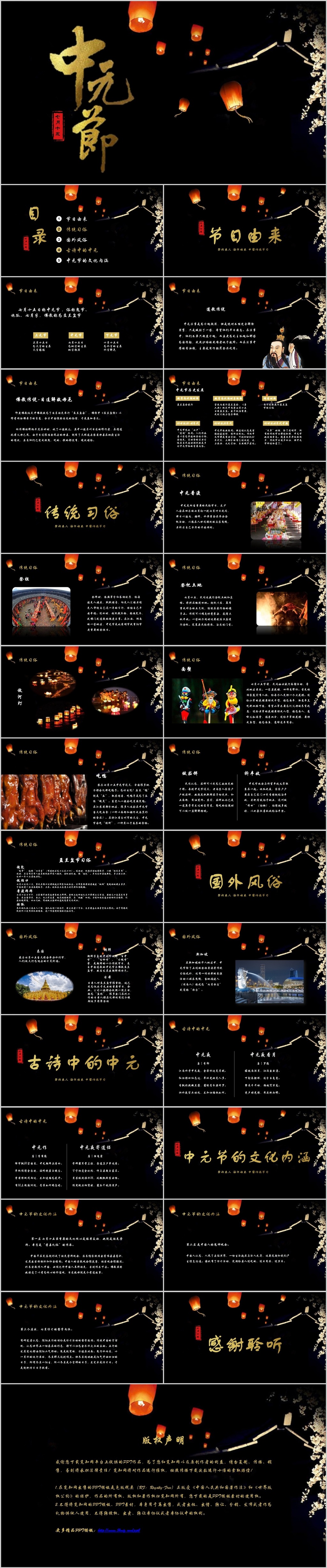 中国文化传统风俗节日简约大气中元节ppt模板