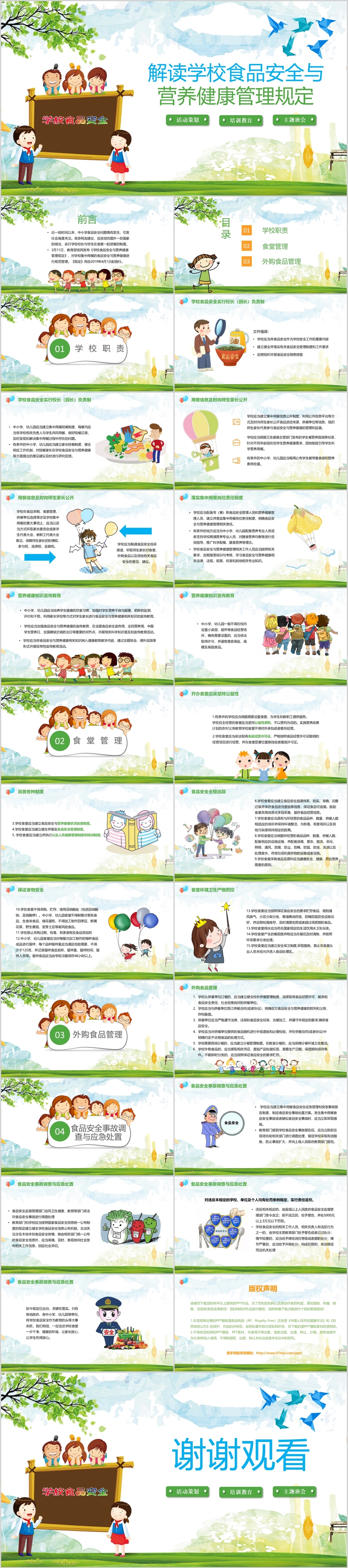 卡通儿童中小学校园食品安全与营养健康管理规定PPT模板