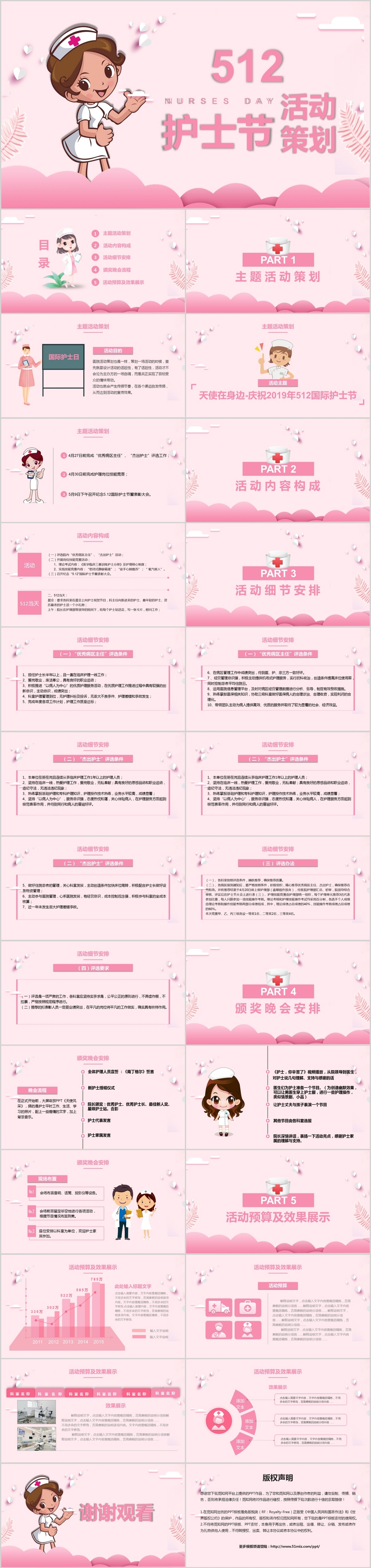 粉色剪纸风512护士节活动策划PPT模板