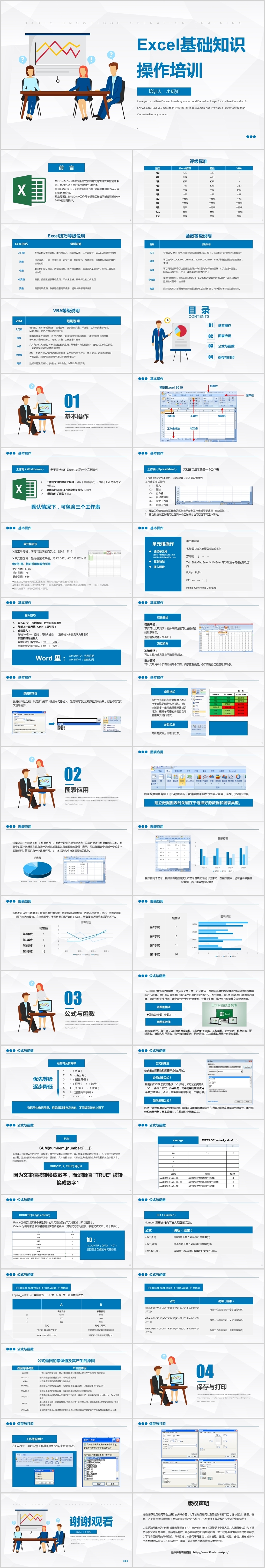 蓝色商务Excel基础操作知识培训课件PPT模板