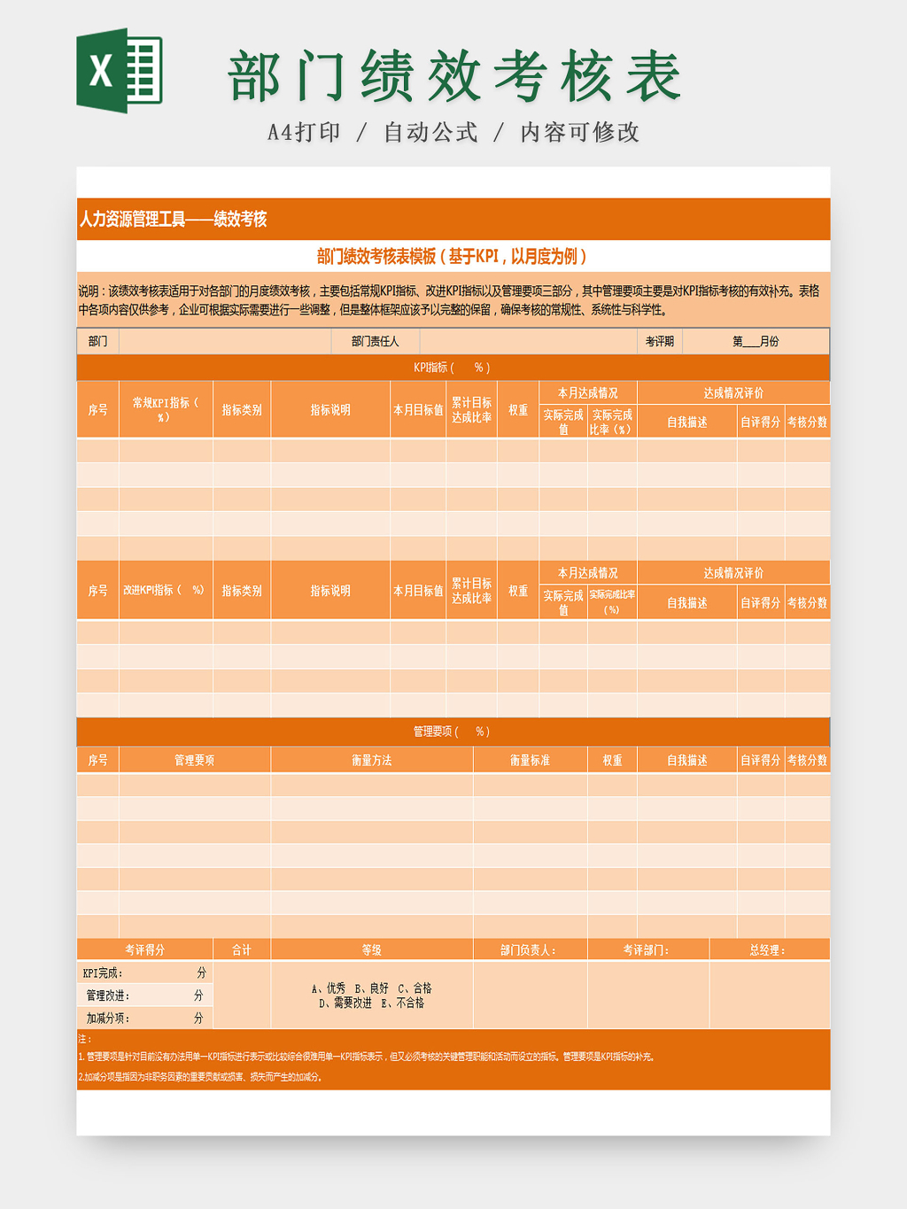 部门绩效考核表Excel模板
