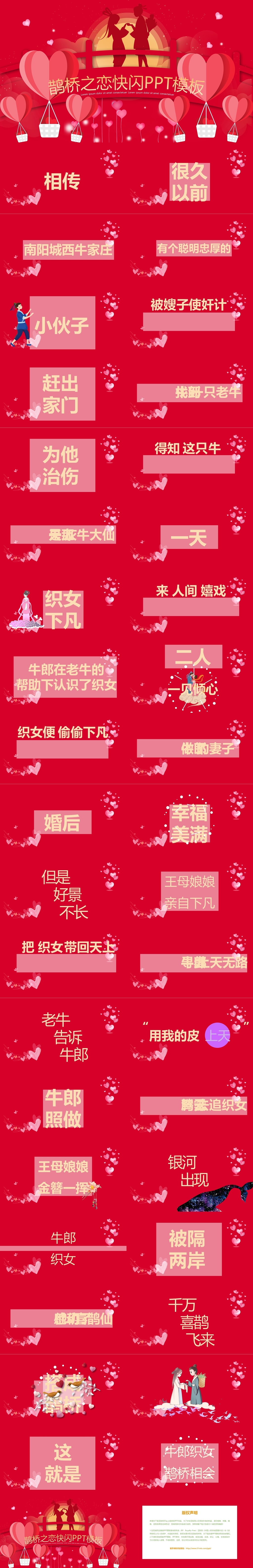 红色温馨鹊桥之恋快闪风七夕情人节节日介绍ppt模板