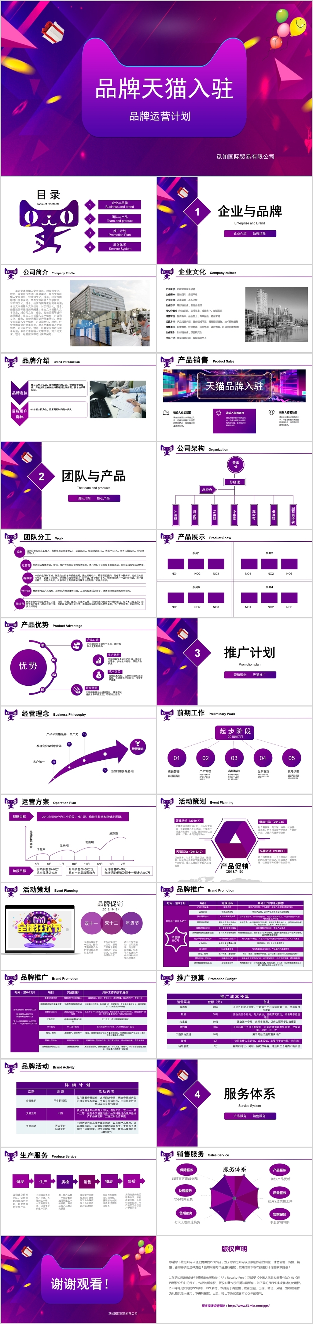 紫色简约商务风格品牌天猫入驻运营计划PPT动态模板
