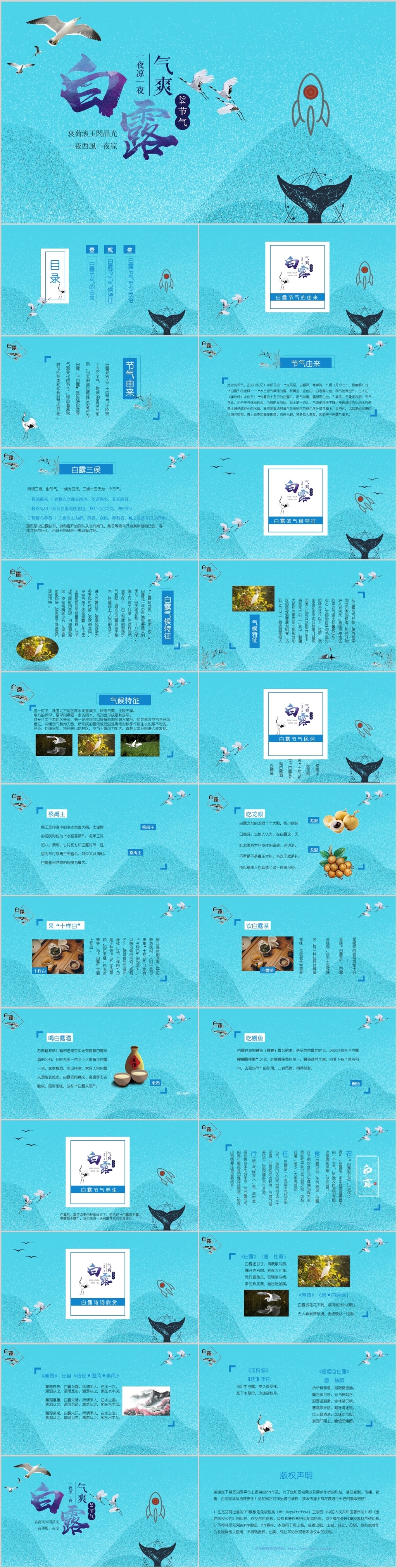 蓝色插画风中国二十四节气之白露介绍PPT模板