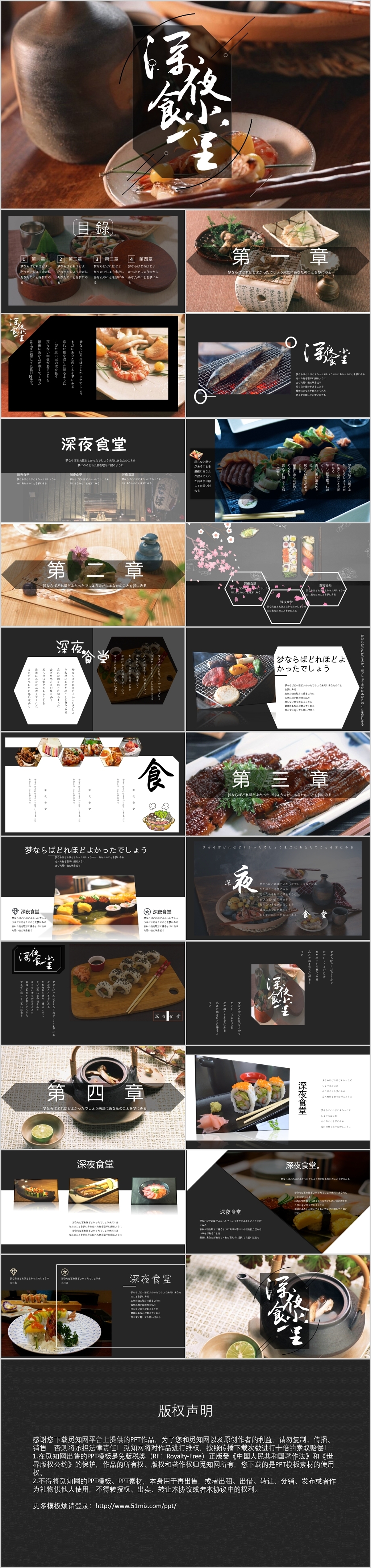 日式和风深夜食堂料理美食推广介绍策划方案PPT模板