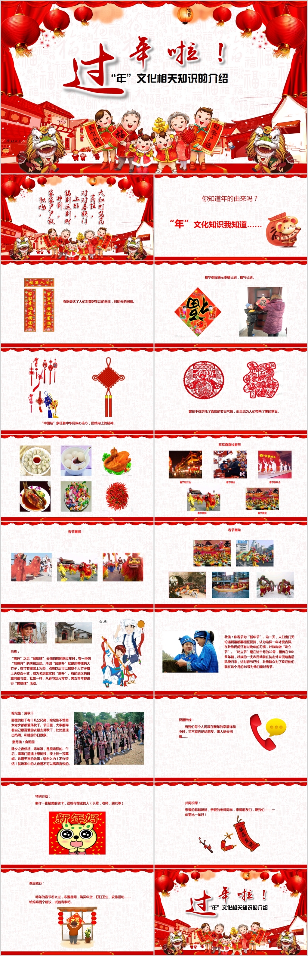 红色喜庆中国风过年啦年文化知识介绍PPT模板