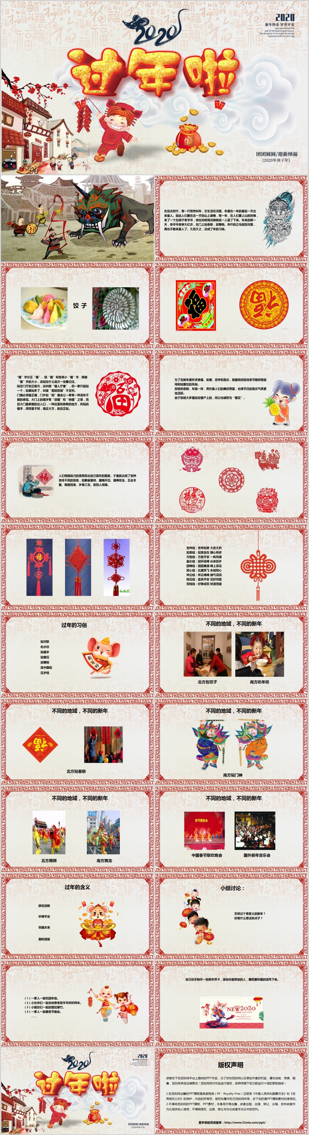 儿童卡通中国传统节日过年啦春节介绍PPT模板