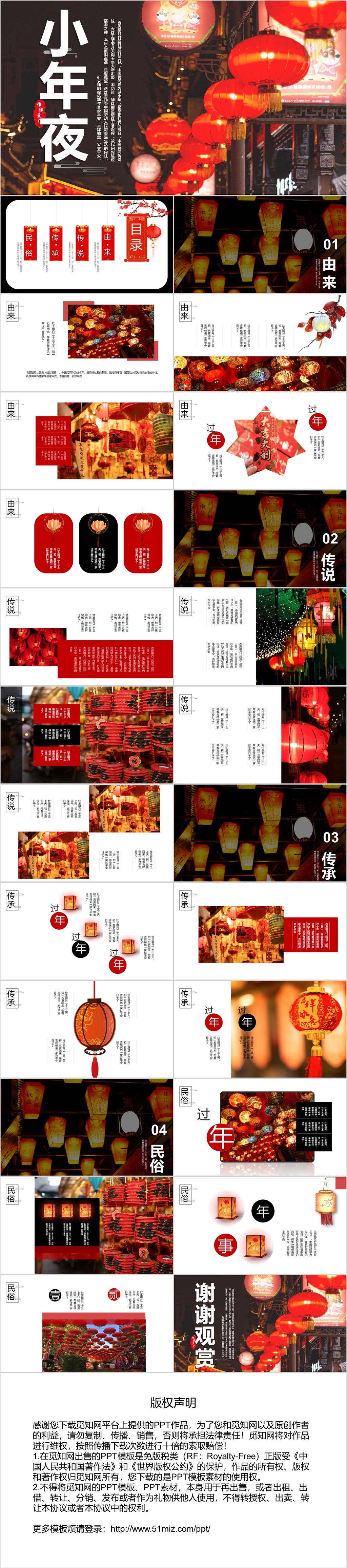 2020新春传统节日小年夜灯笼小年传统文化介绍PPT模板