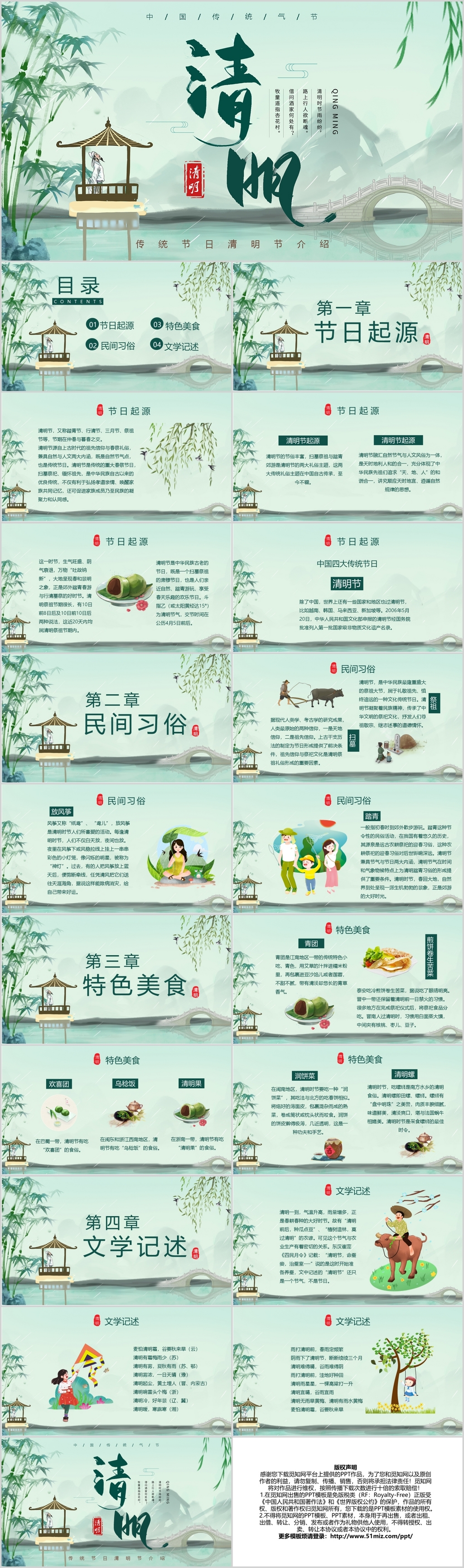 传统中国风清明节节日介绍PPT模板宣传PPT动态PPT