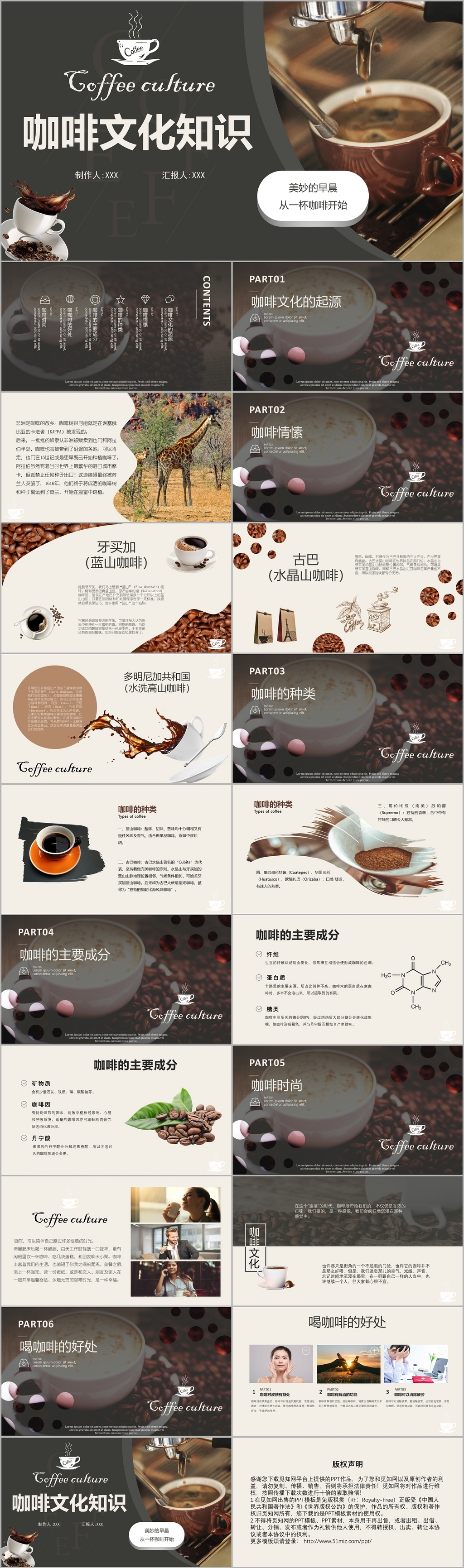 简约商务咖啡文化知识工艺介绍文化科普PPT模板