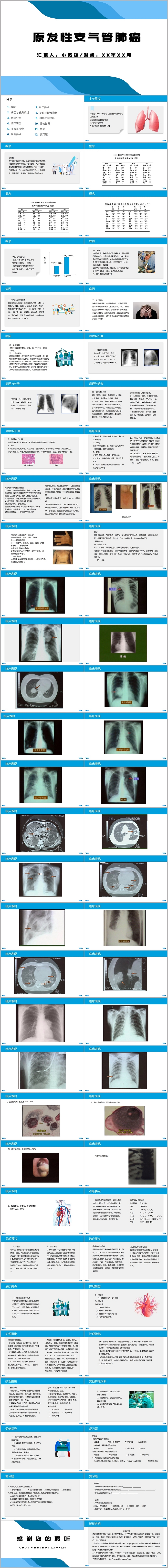 蓝色简洁风原发性支气管肺癌肺癌护理查房PPT模板