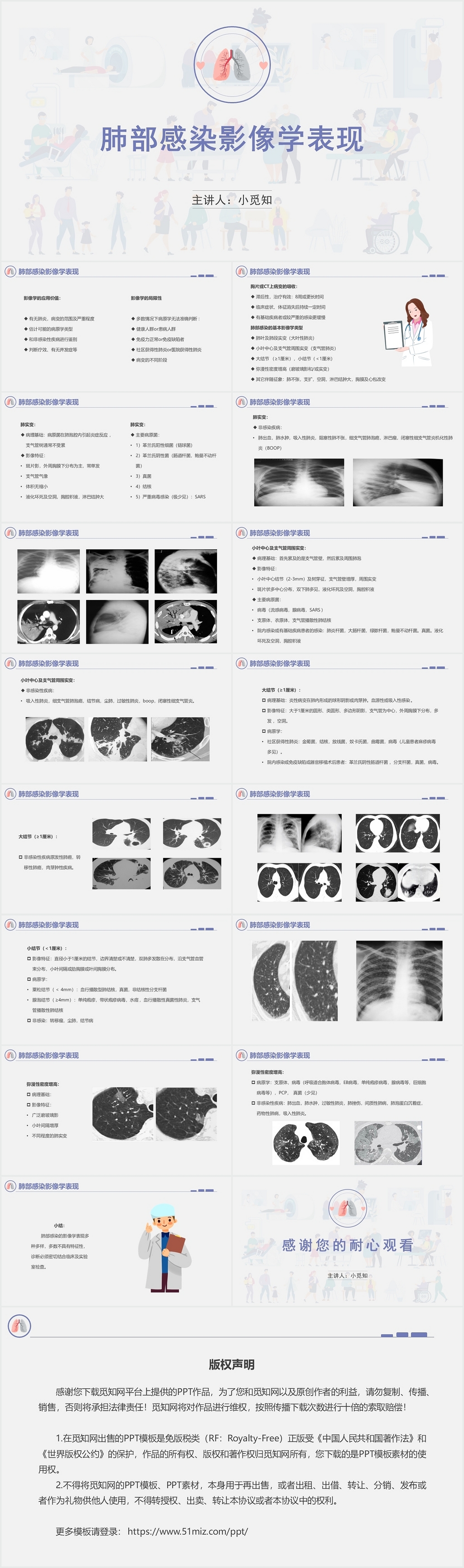灰色简约风肺部感染护理查房肺部感染影像学表现PPT模板