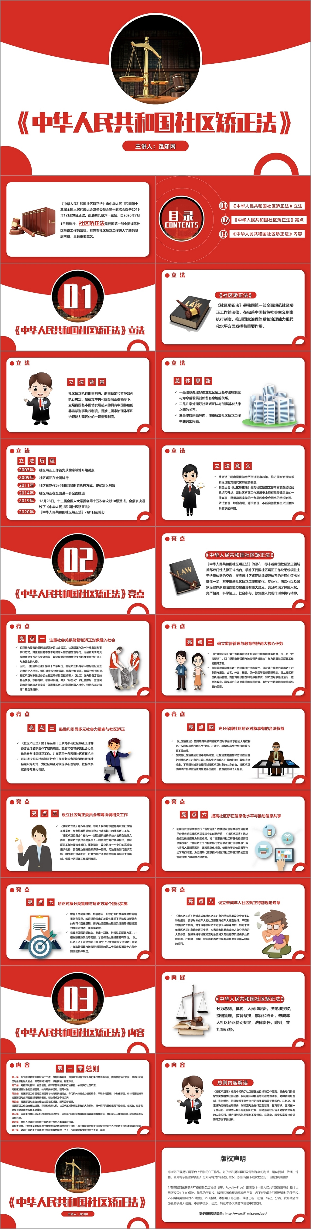 红色简约风中华人民共和国社区矫正法课件PPT模板
