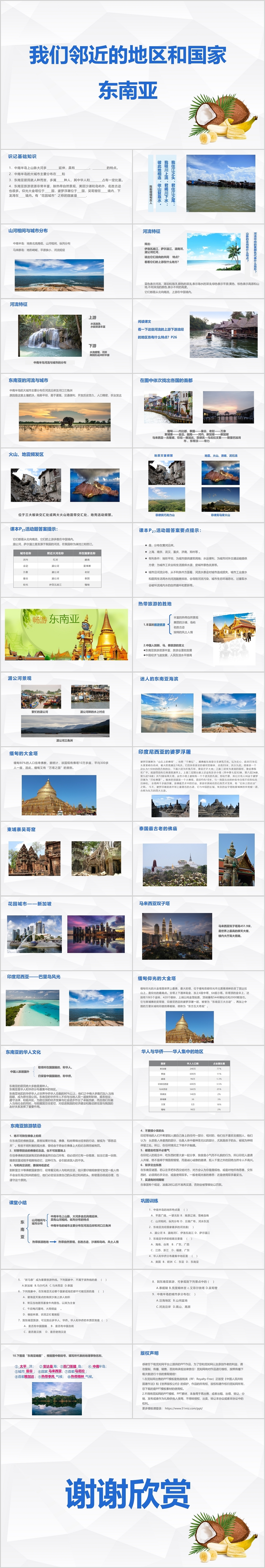 简约旅游行业我们邻近的地区和国家东南亚风景介绍ppt模板东南亚ppt