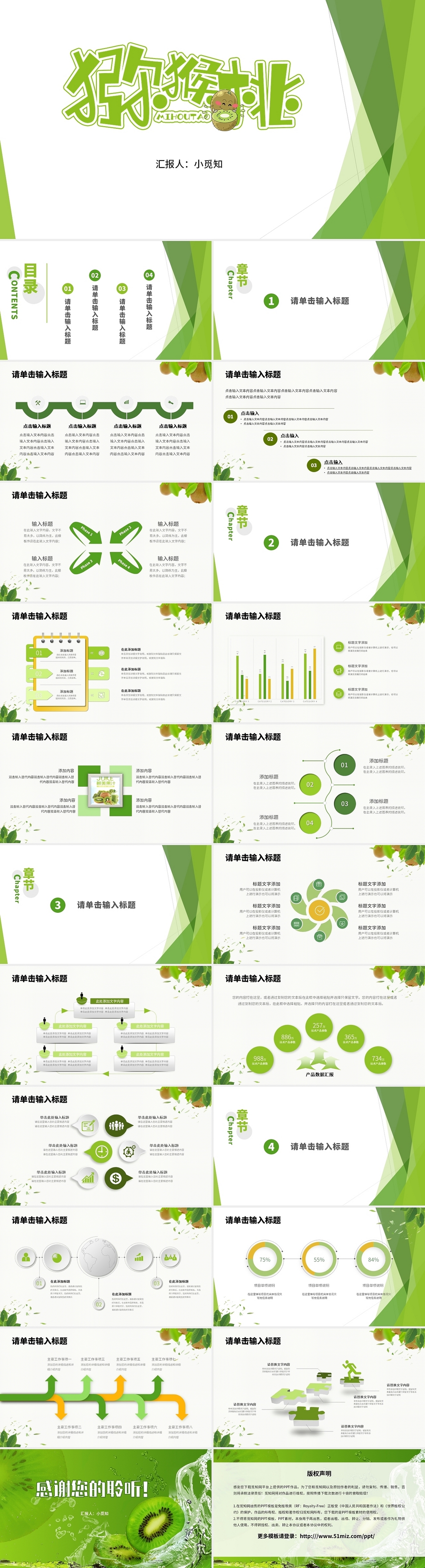 绿色 猕猴桃简约主题 营销方案ppt模板