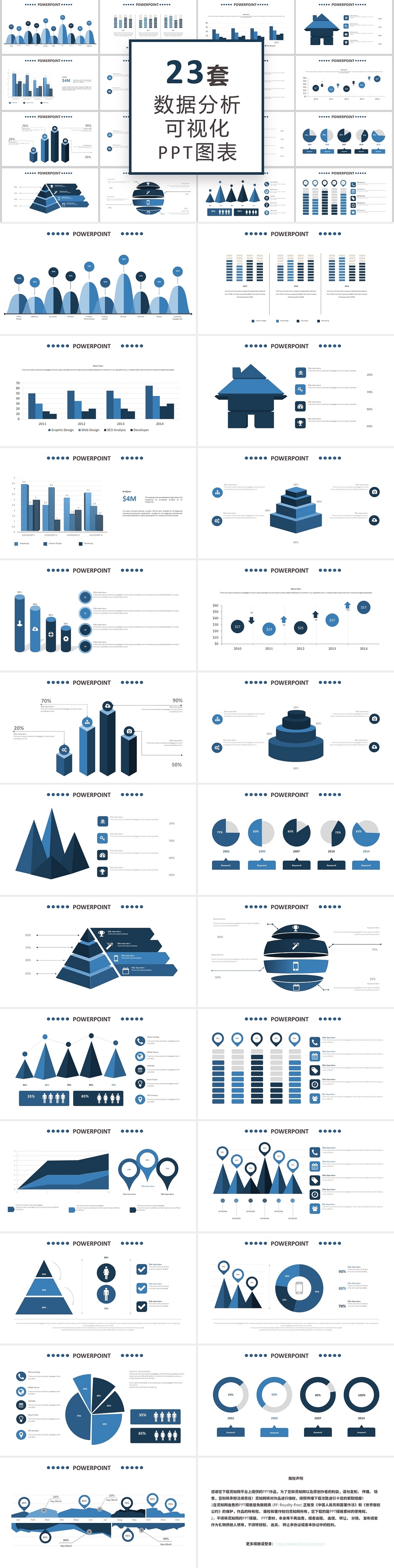 深蓝色数据分析百分比信息可视化PPT图表财务分析可视化图表