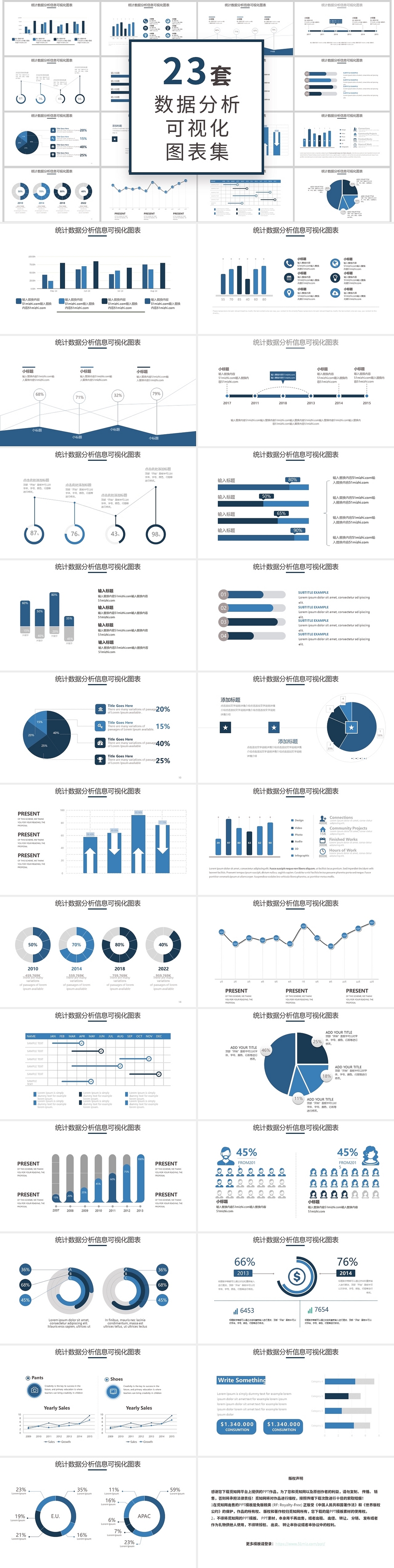 蓝色商务通用数据分析可视化ppt图表集模板财务分析可视化图表