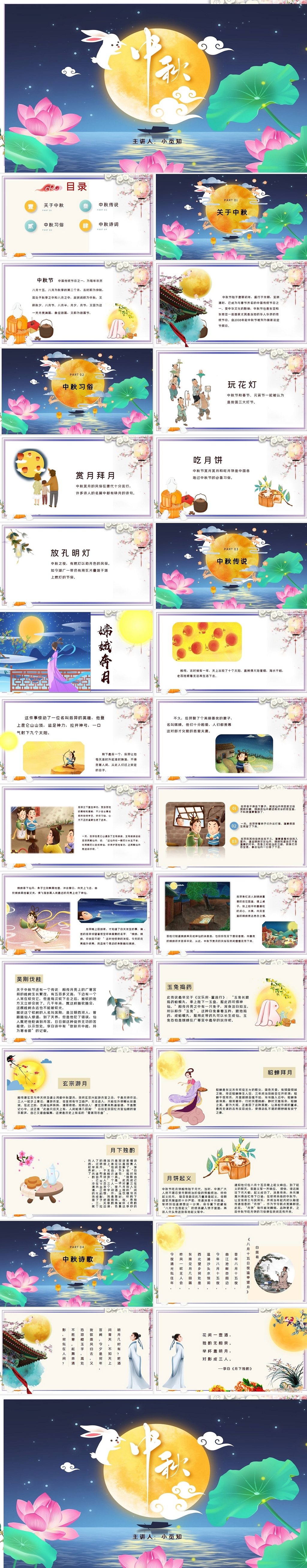 中国传统节日中秋节相关知识介绍主题班会PPT模板