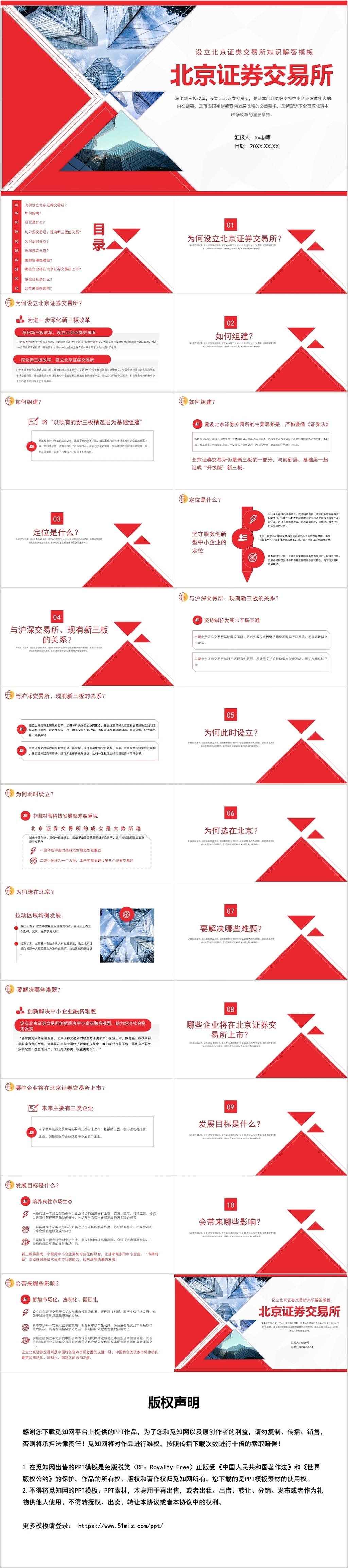 红色简约风北京证券交易所PPT设立北京证券交易所