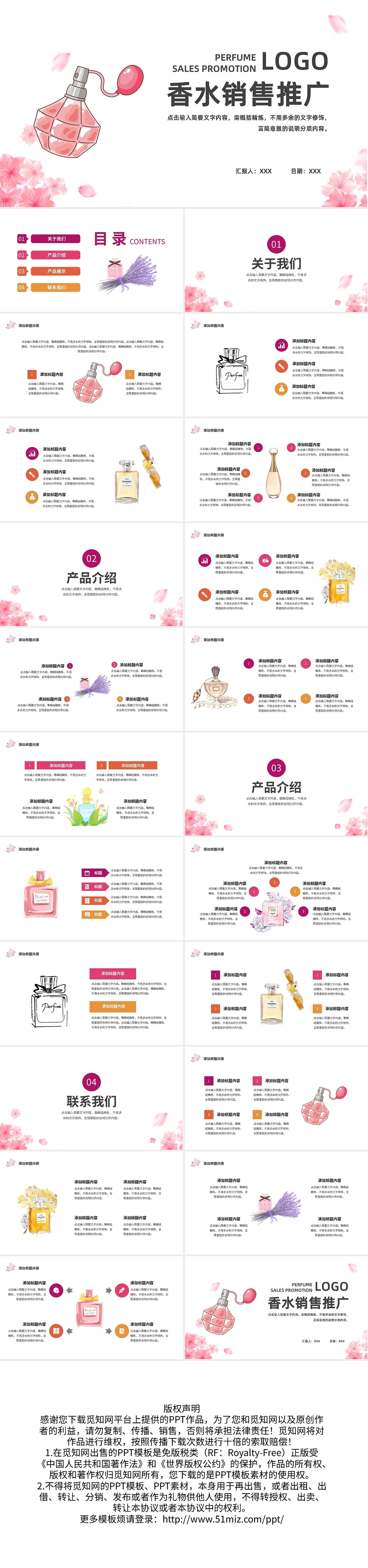 粉色简约香水销售推广PPT模板宣传PPT动态PPT